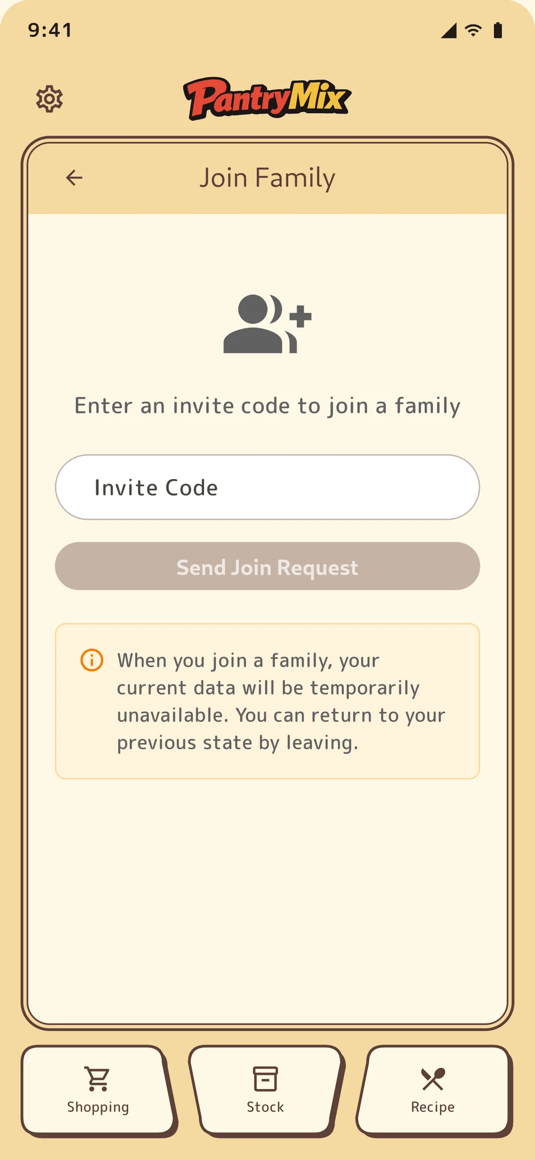 Member invite code entry screen.