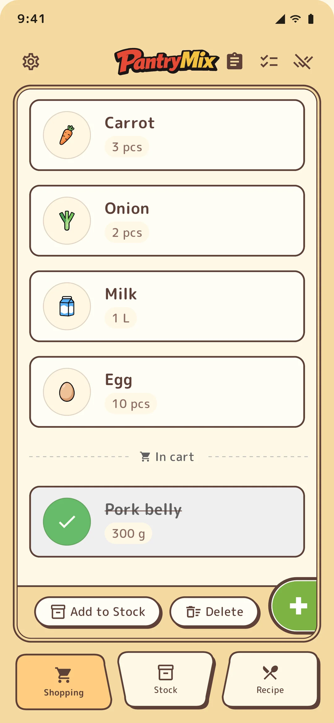 A simple checkbox-style shopping list.