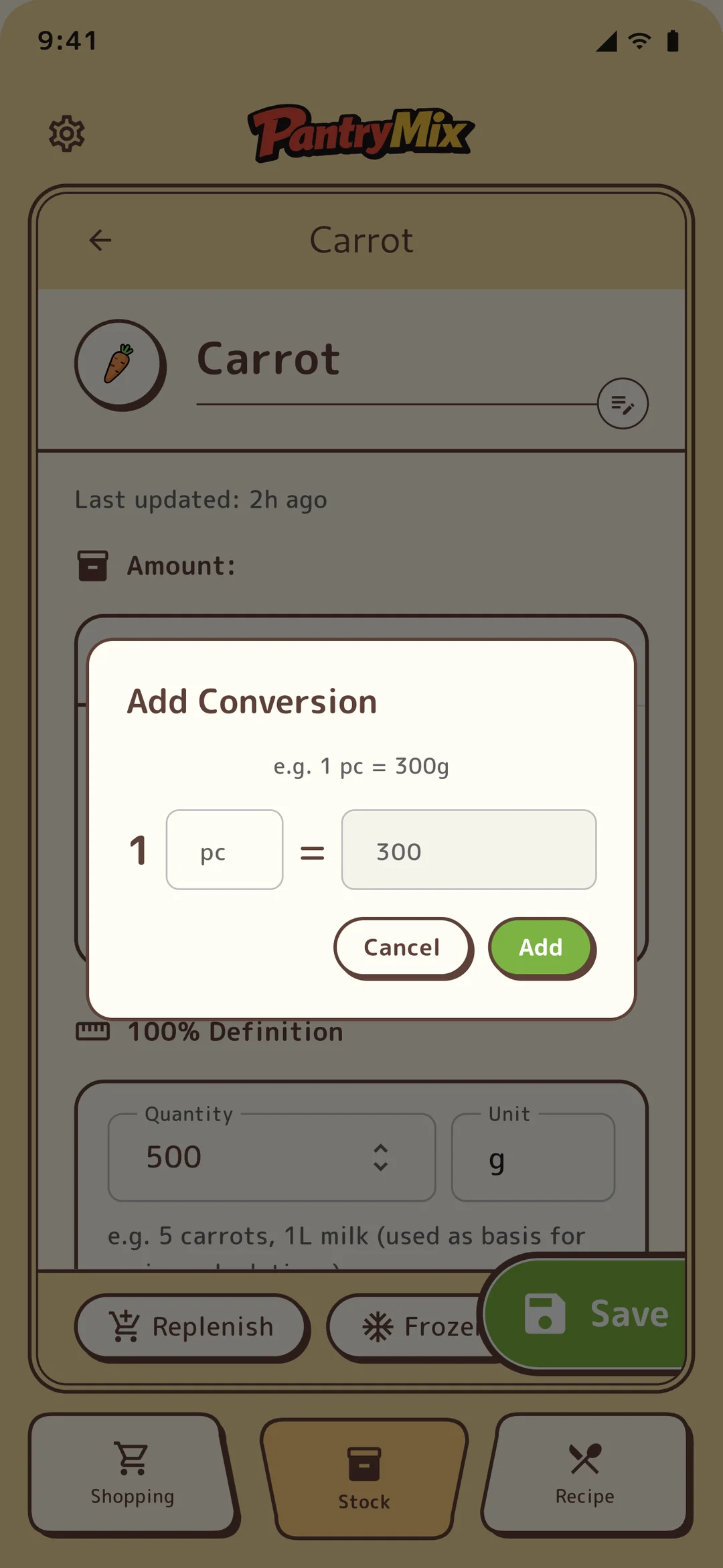 Define what 100% means with quantity and unit.
