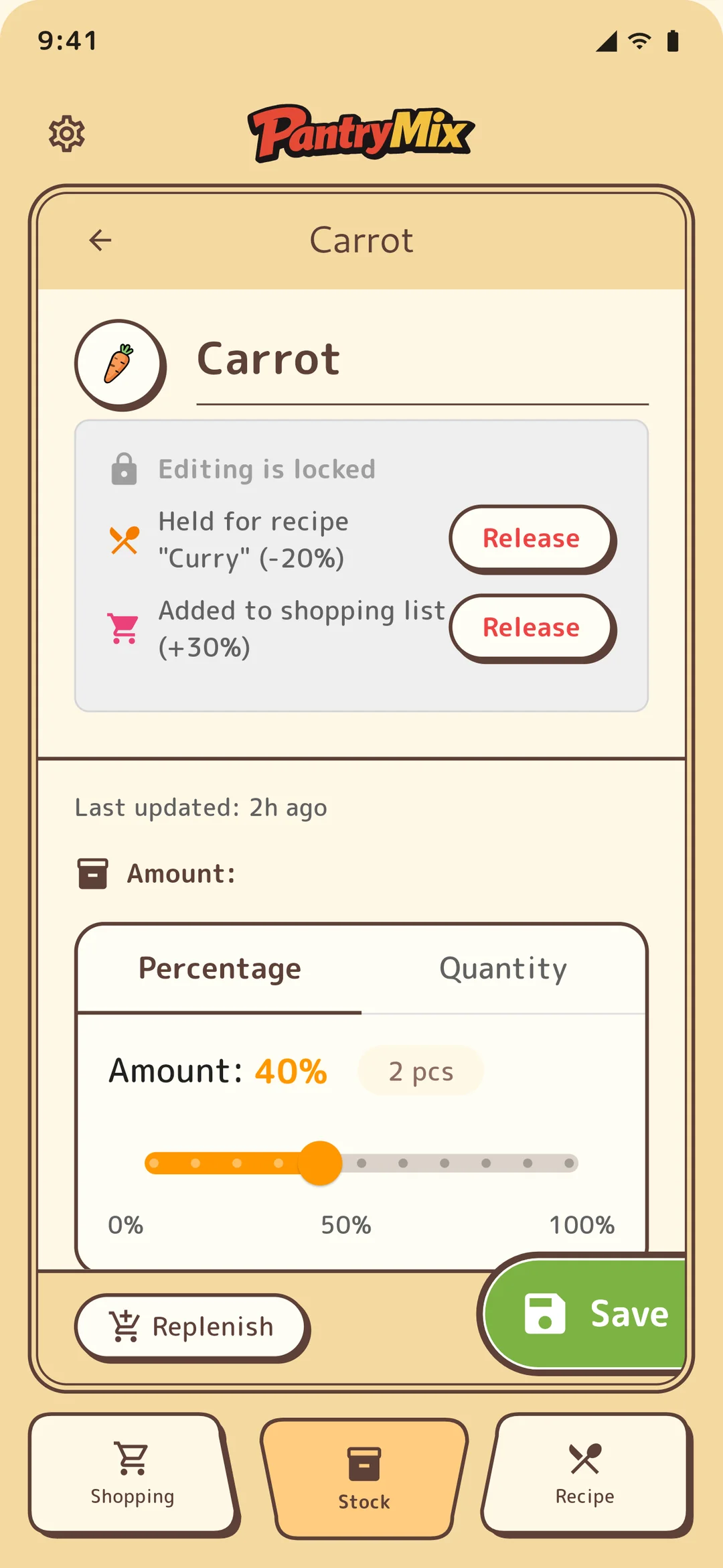 Update remaining amount with a slider.